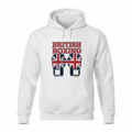 British Boxing hoodie in white, flat lay product photo