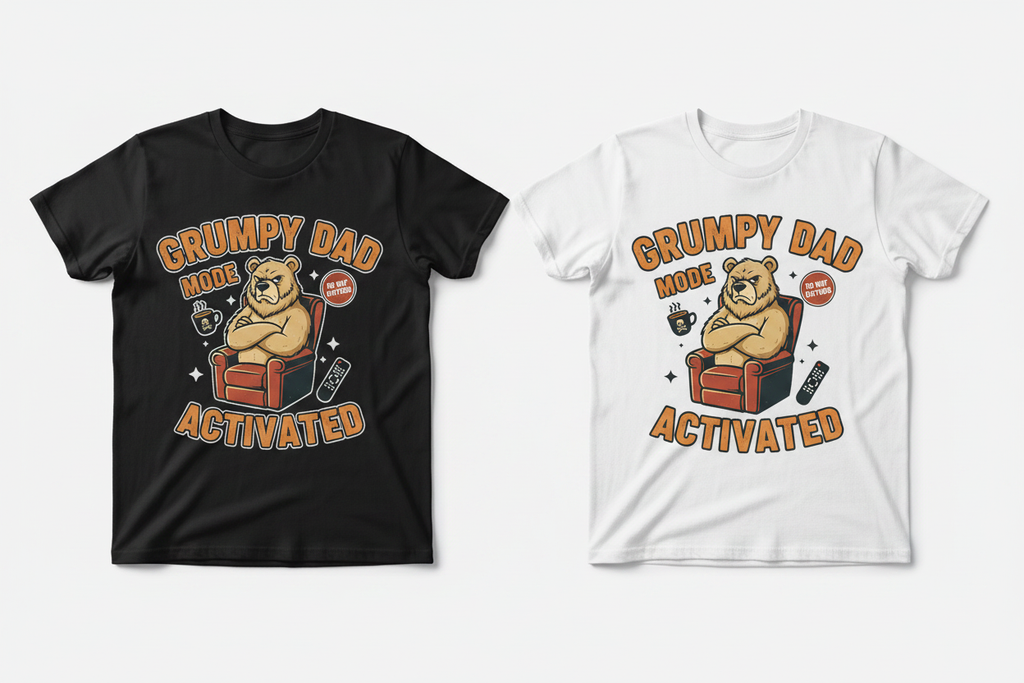 Grumpy Dad Mode Activated black and white t-shirts side by side
