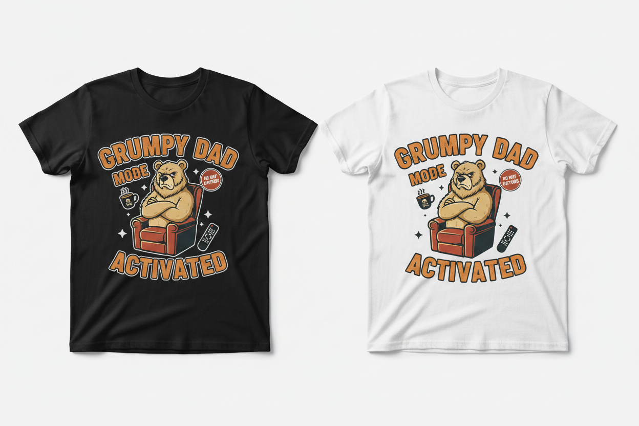 Grumpy Dad Mode Activated black and white t-shirts side by side