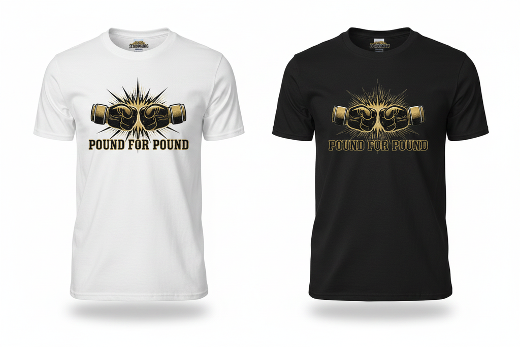 Pound for Pound boxing t-shirt shown in both black and white colourways