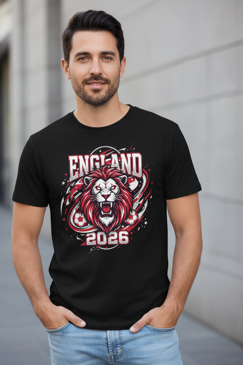 England 2026 Football Fan T-Shirt - Black on Model