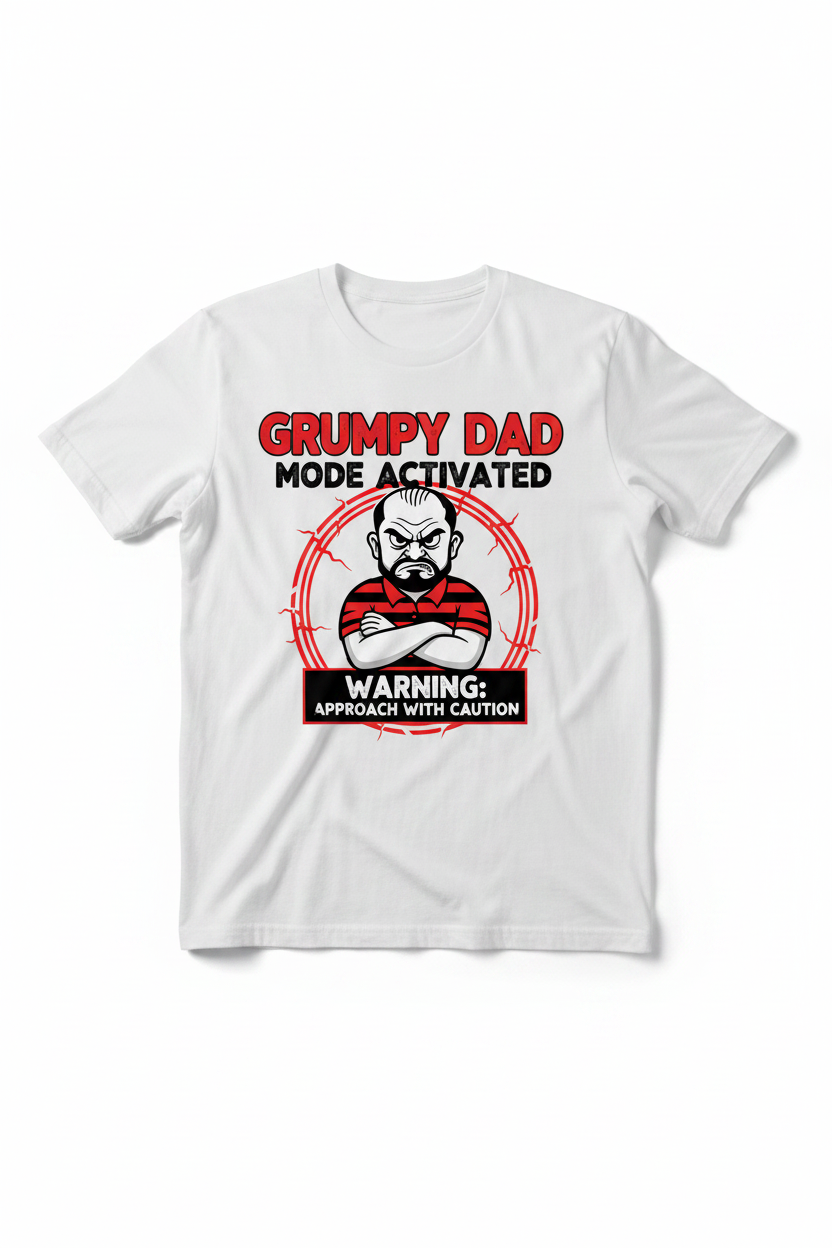 Grumpy Dad Mode Activated white t-shirt flat lay