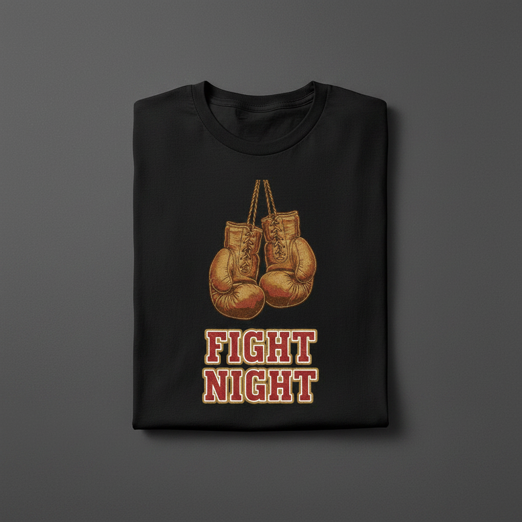 Fight Night boxing t-shirt in black, flat lay product photo