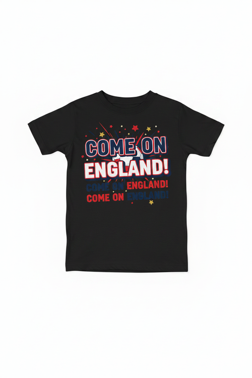 Come On England children's black t-shirt flat lay