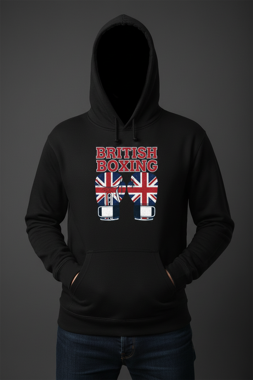 British Boxing hoodie in black worn by model
