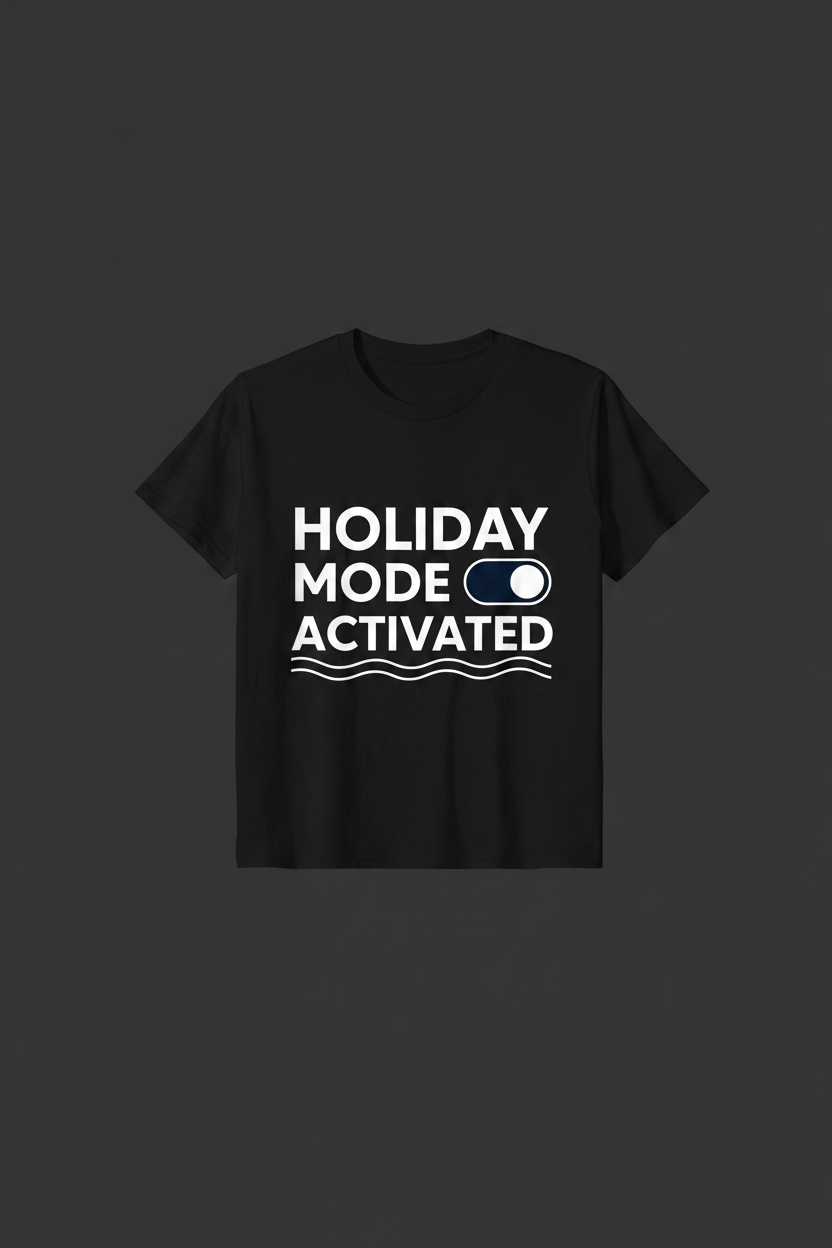 Holiday Mode Activated black t-shirt ghost mannequin mockup
