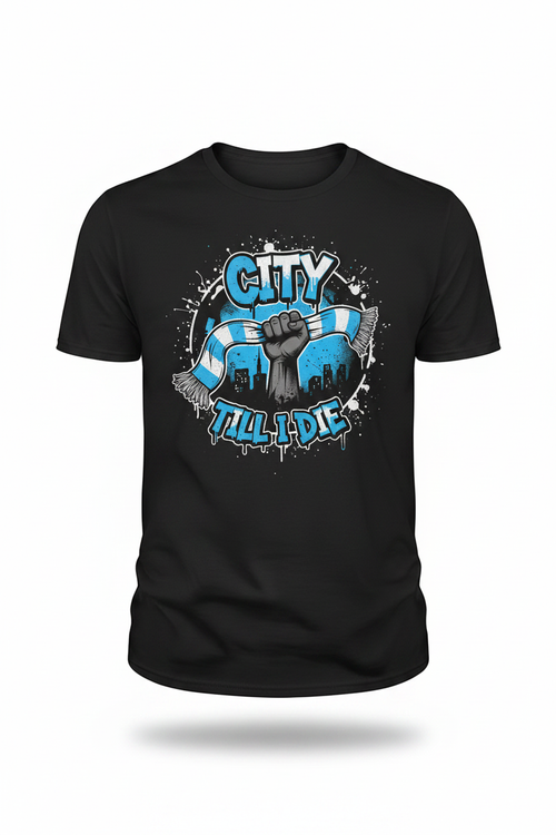City Till I Die graffiti design – black t-shirt ghost mannequin studio