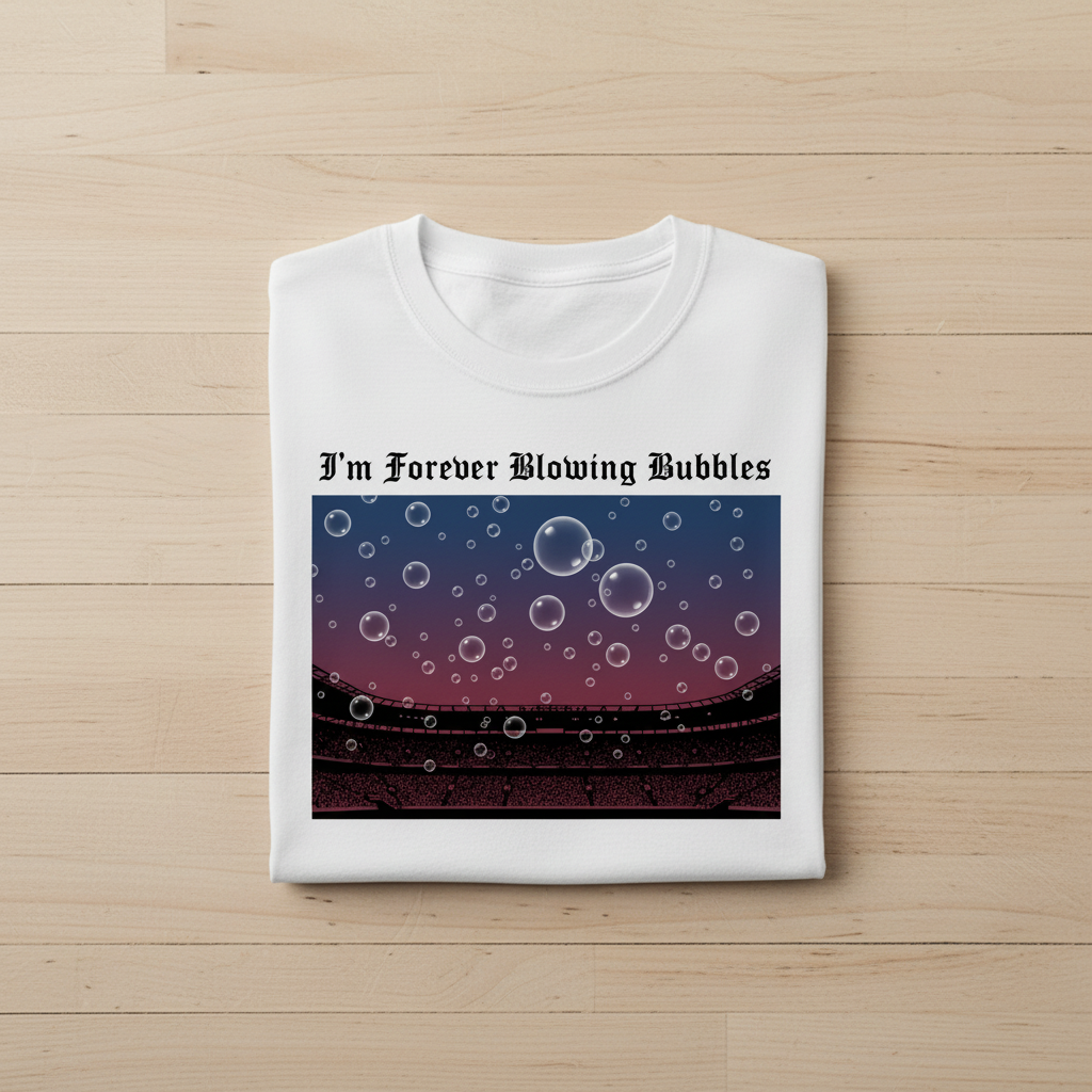 I'm Forever Blowing Bubbles white t-shirt overhead folded