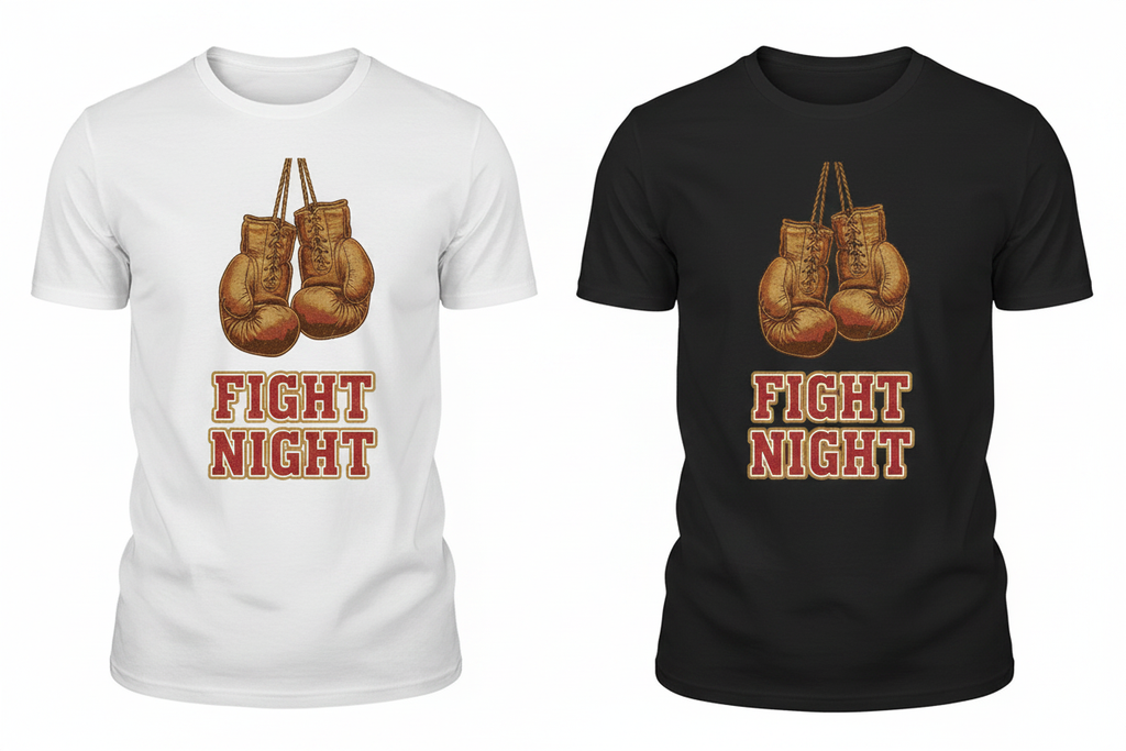 Fight Night boxing t-shirt shown in both black and white colourways