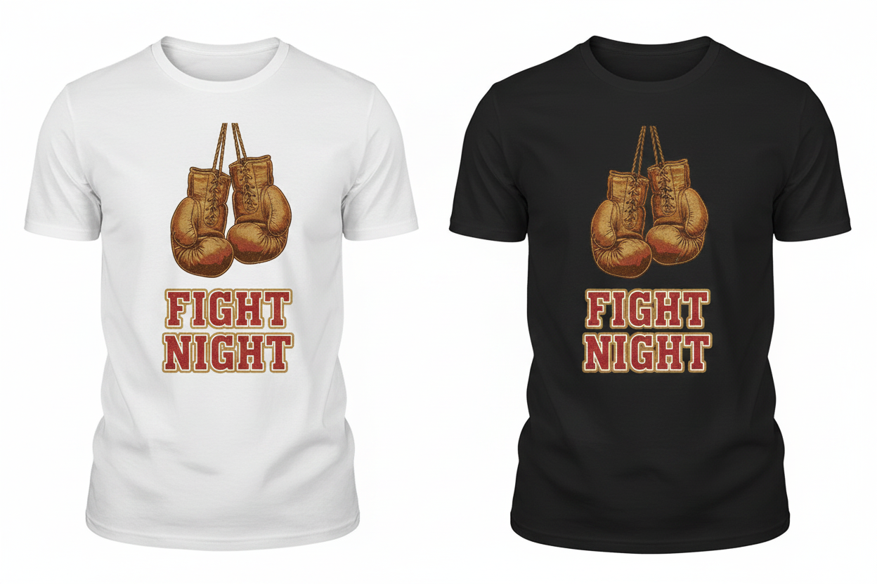 Fight Night boxing t-shirt shown in both black and white colourways