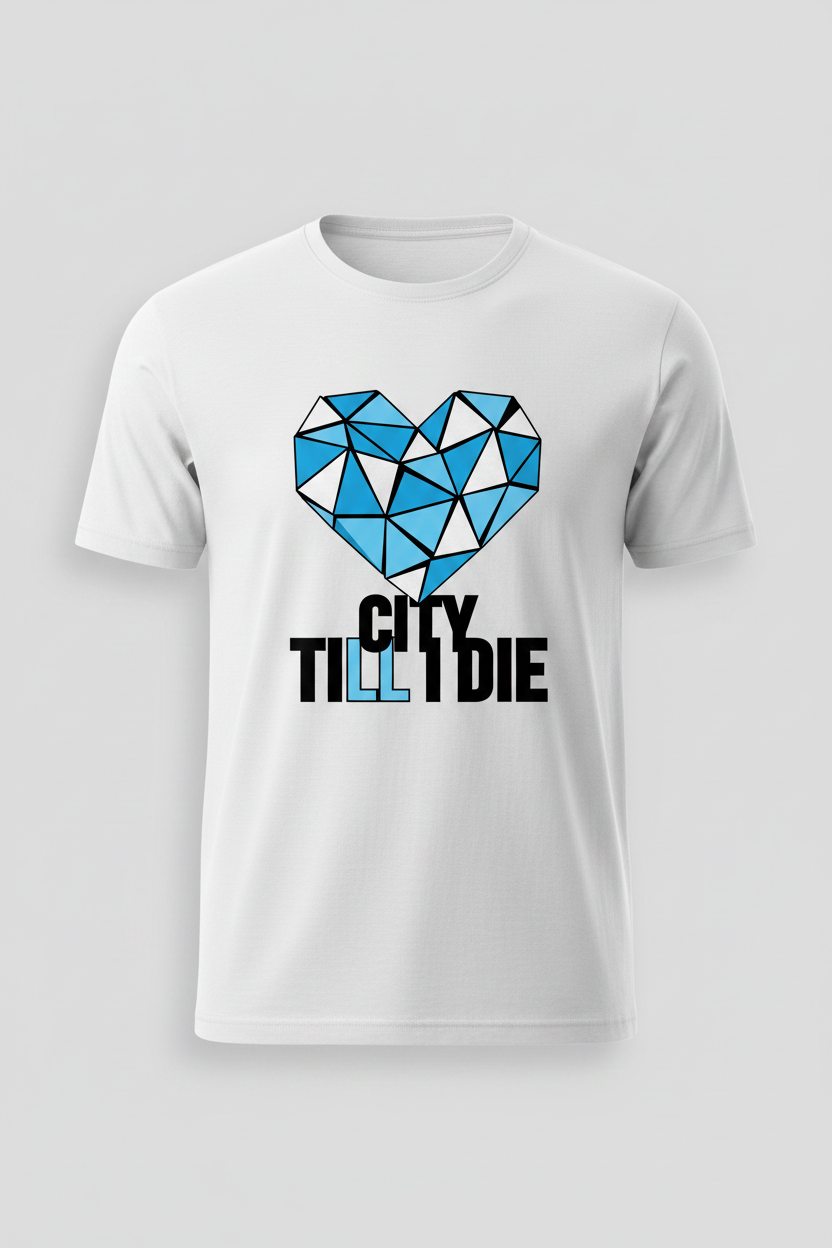 City Till I Die geometric heart – white t-shirt ghost mannequin studio