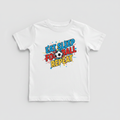 Eat Sleep Football Repeat kids white t-shirt flat lay