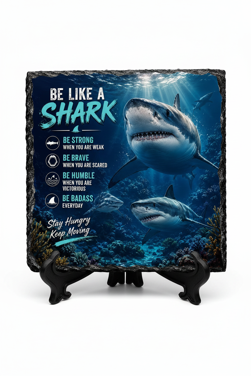 Be Like A Shark rectangle portrait slate plaque with black stands