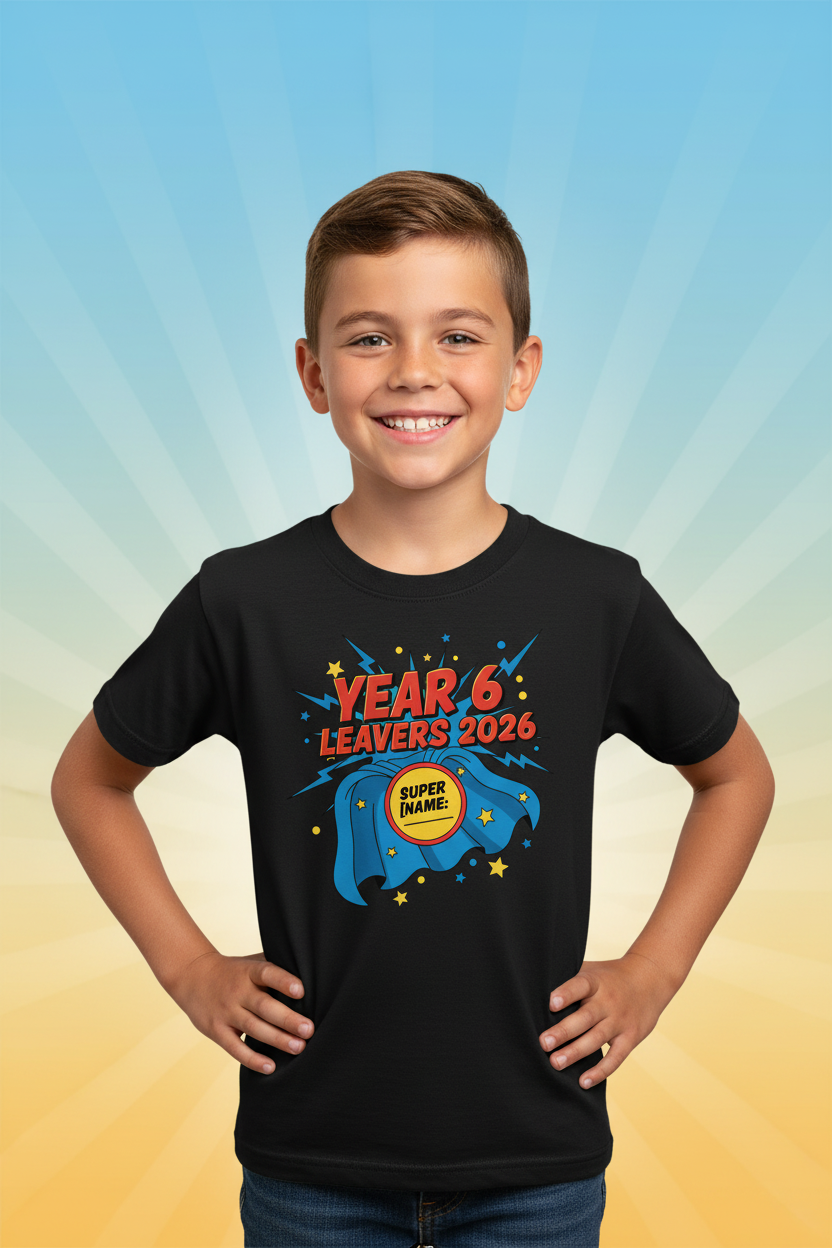 Year 6 Leavers 2026 Superhero T-Shirt – Lifestyle Shot