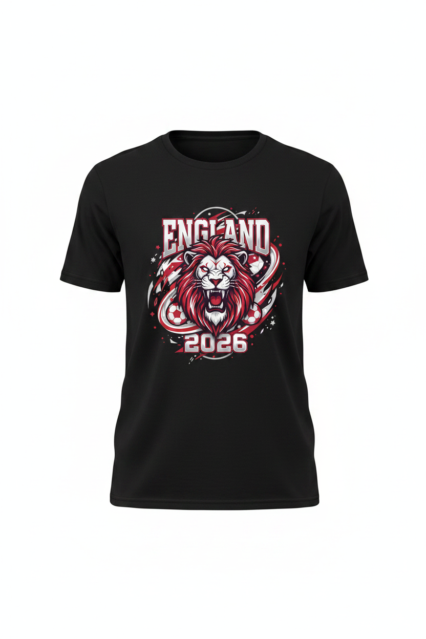 England 2026 Football Fan T-Shirt - Black Ghost Mannequin