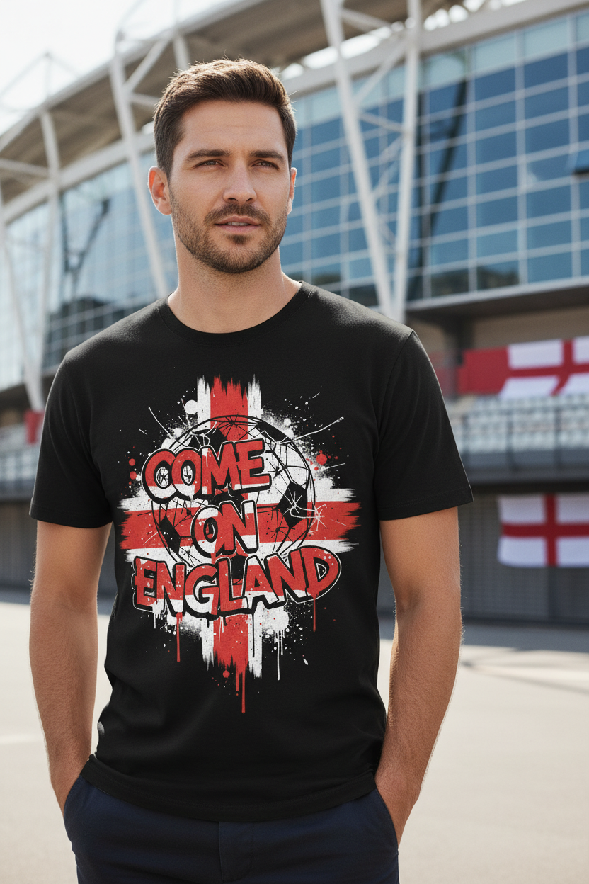 Come On England T-Shirt - Male model stadium