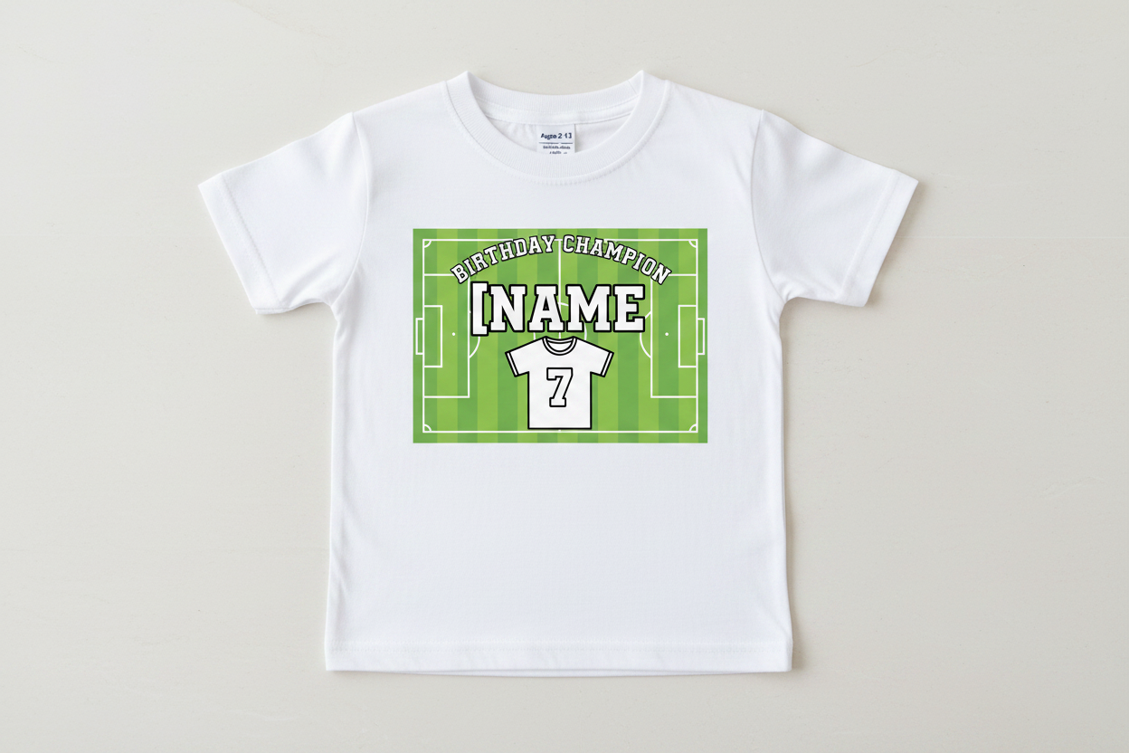 Personalised Football Birthday Champion T-Shirt - White Flat Lay