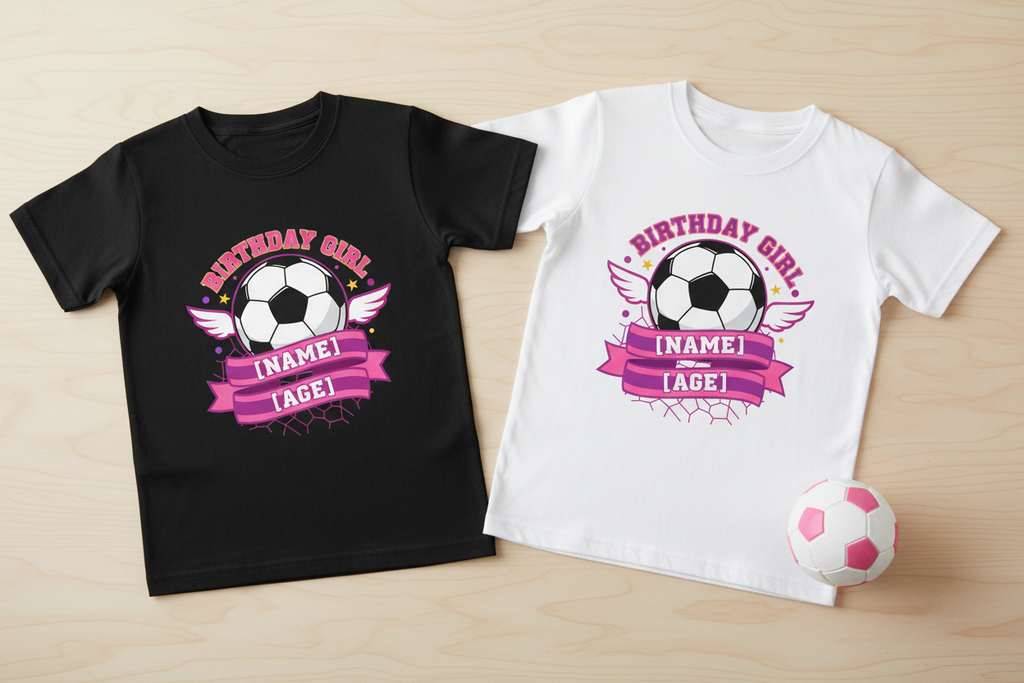 Personalised Football Birthday Girl T-Shirt - Black and White