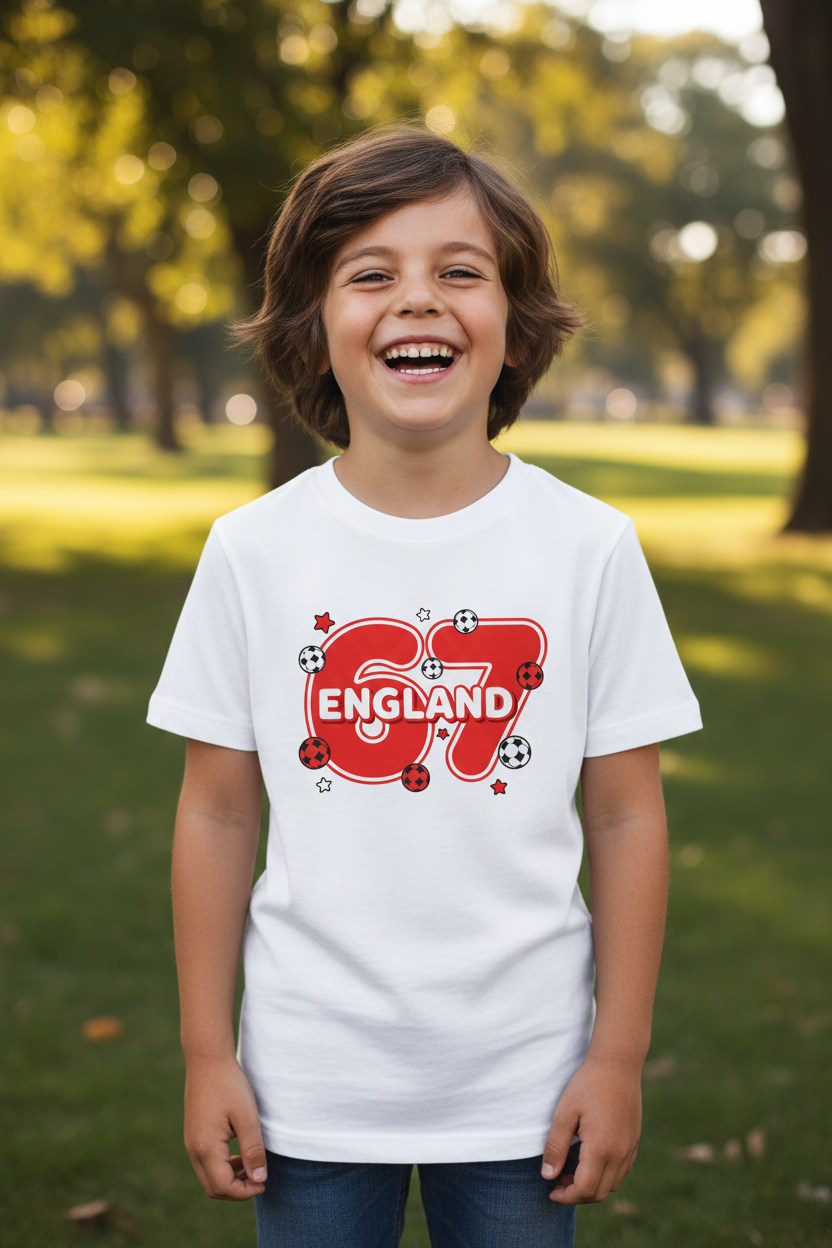 England 67 Kids T-Shirt - White on Child Model