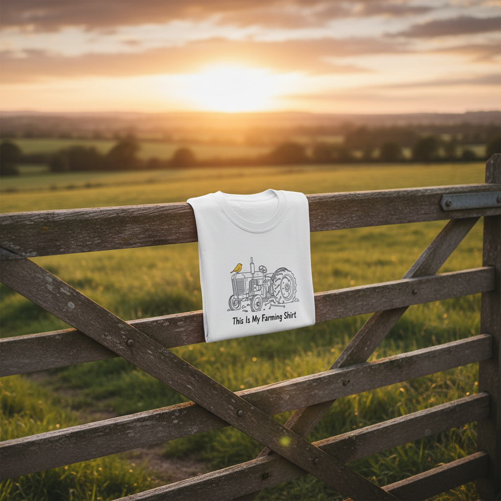 This Is My Farming Shirt T-Shirt - Lifestyle farm gate golden hour shot