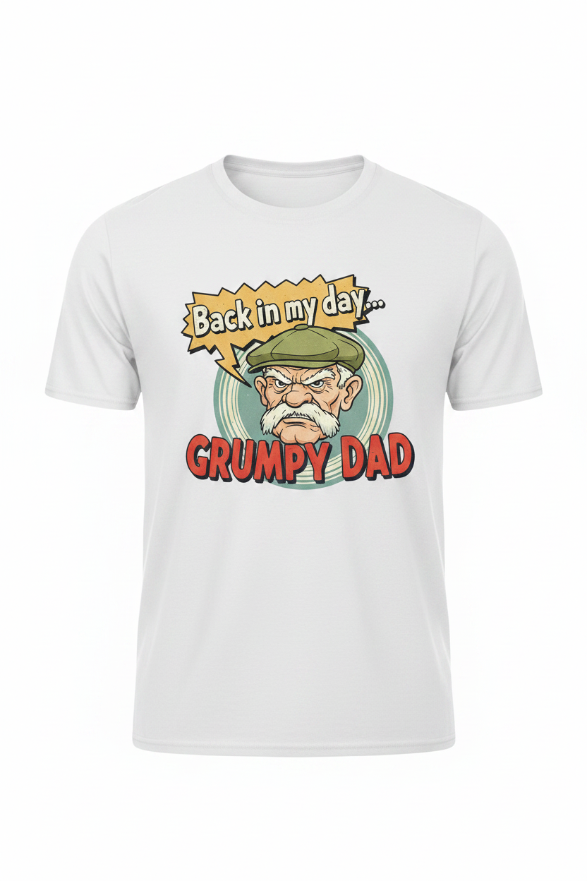 Grumpy Dad Back In My Day white t-shirt ghost mannequin