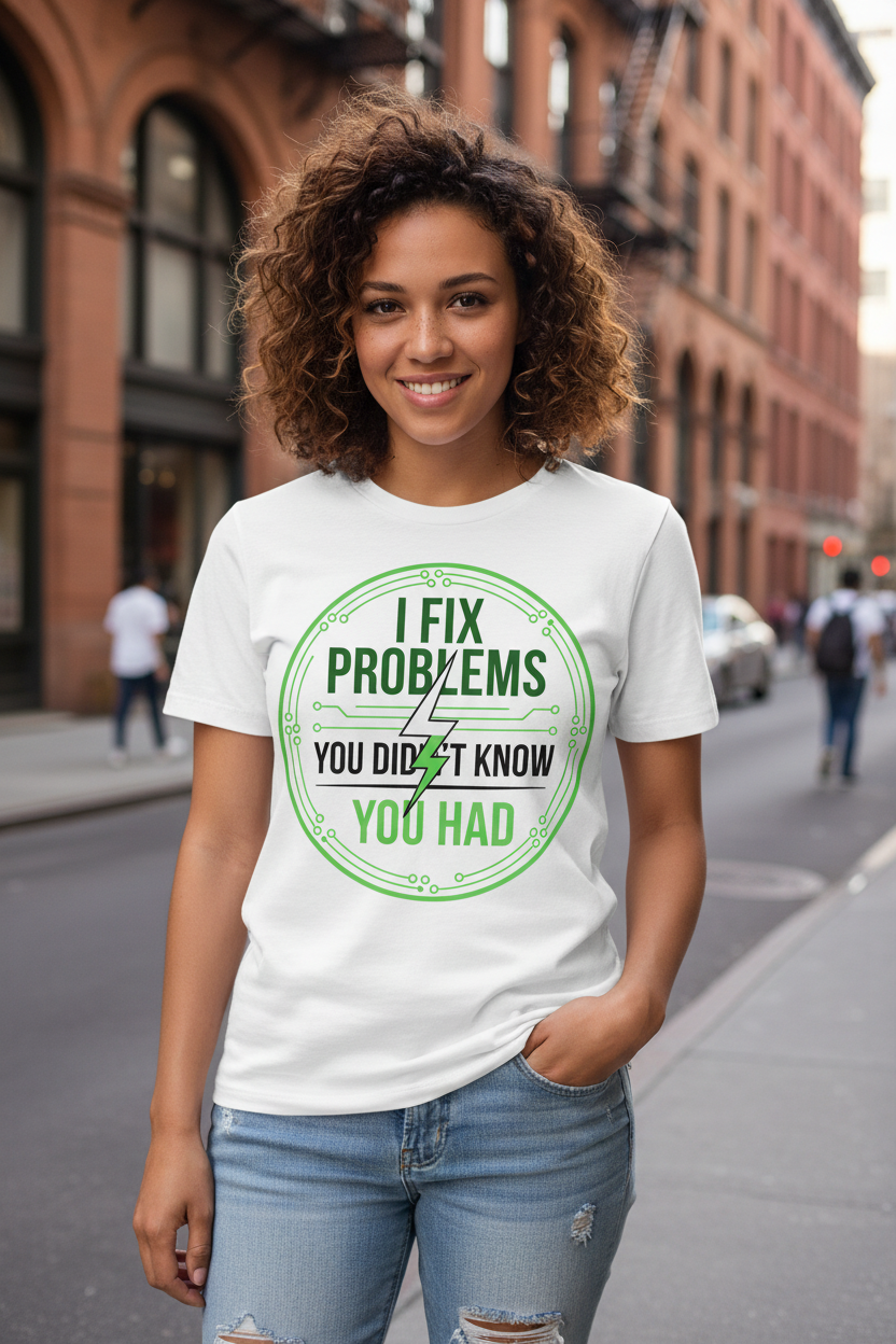 IT Support T-Shirt white female model lifestyle shot