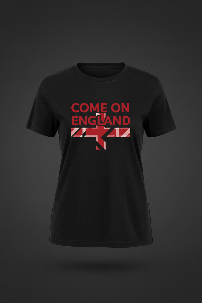Women's Come On England minimalist black t-shirt ghost mannequin