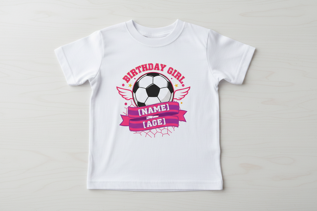 Personalised Football Birthday Girl T-Shirt - White Flat Lay