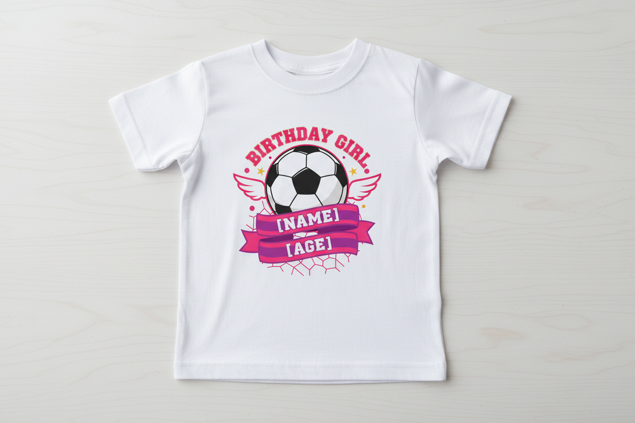 Personalised Football Birthday Girl T-Shirt - White Flat Lay