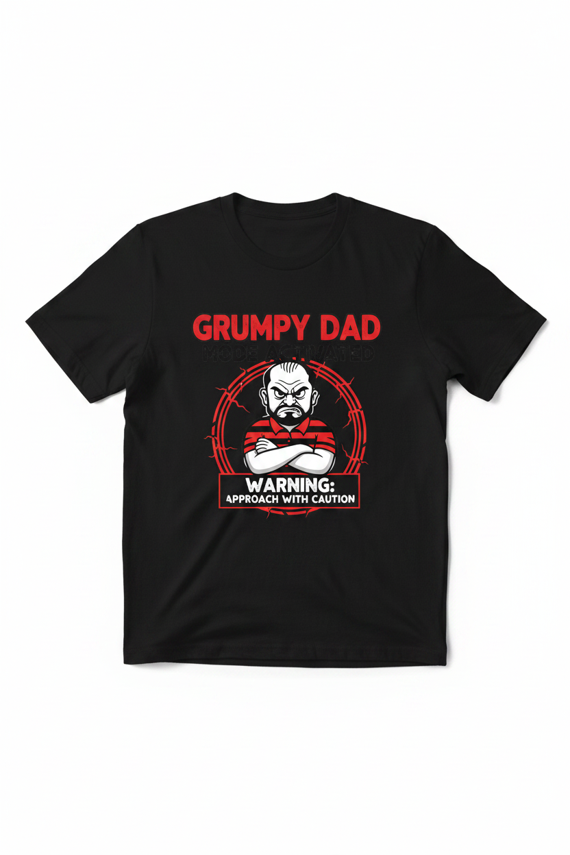 Grumpy Dad Mode Activated black t-shirt flat lay