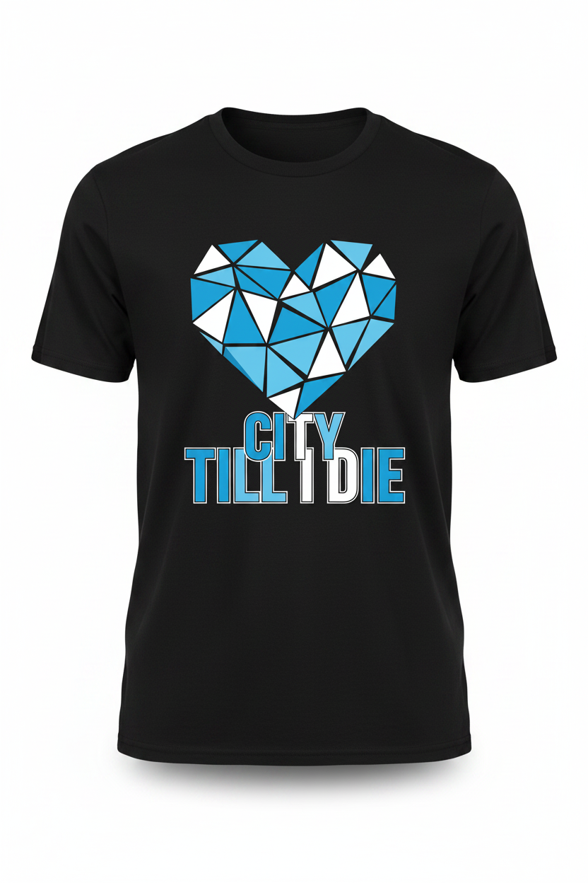 City Till I Die geometric heart – black t-shirt ghost mannequin studio