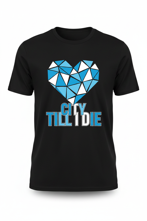 City Till I Die geometric heart – black t-shirt ghost mannequin studio