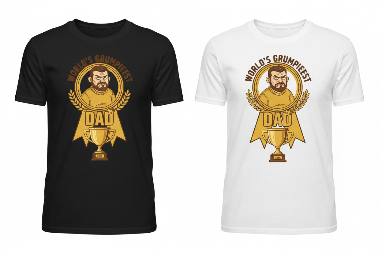 World's Grumpiest Dad T-Shirt - Black & White Side by Side