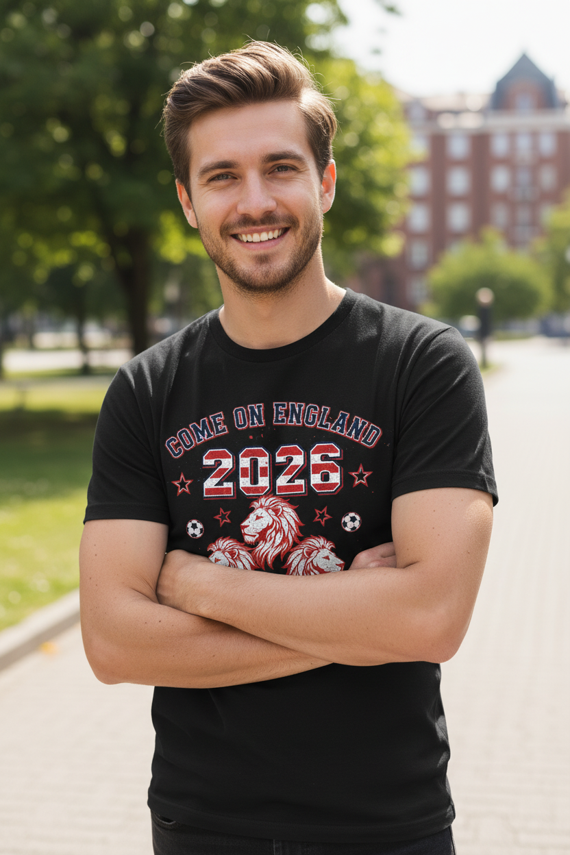 Come On England 2026 Fan Tee - Black on model