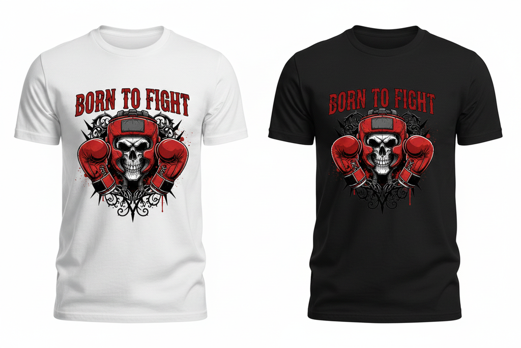 Born to Fight boxing t-shirt shown in both black and white colourways