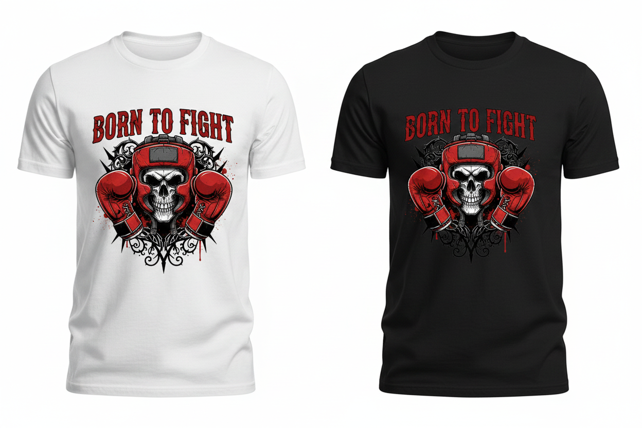 Born to Fight boxing t-shirt shown in both black and white colourways
