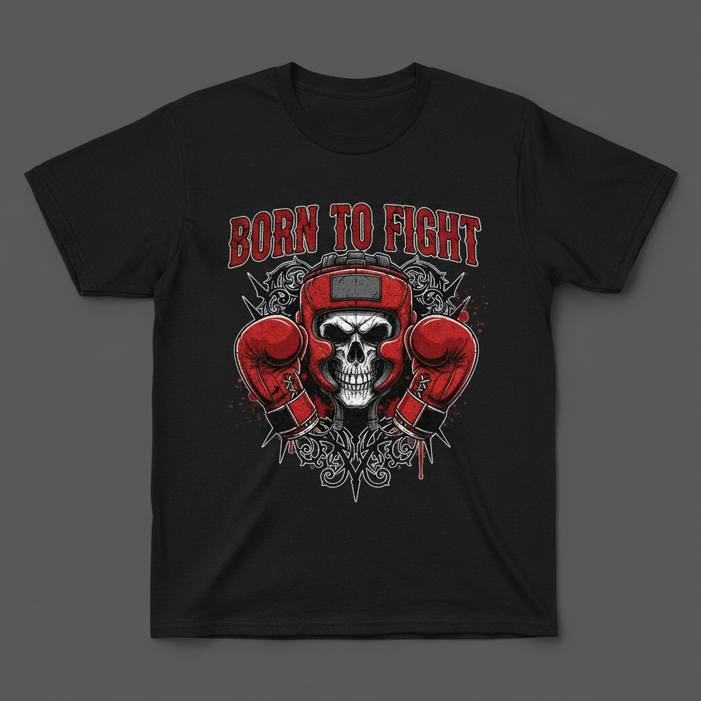 Born to Fight boxing t-shirt in black, flat lay product photo