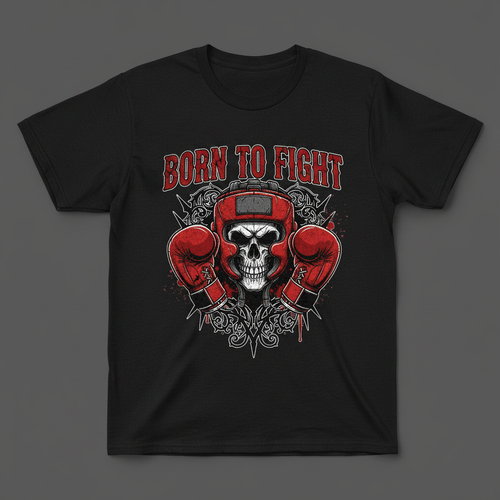 Born to Fight boxing t-shirt in black, flat lay product photo