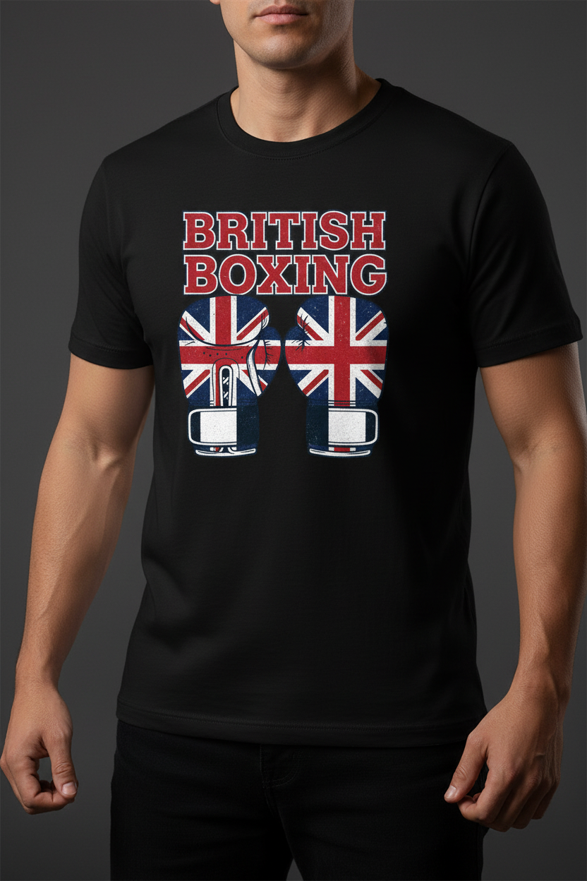 British Boxing t-shirt in black worn by model
