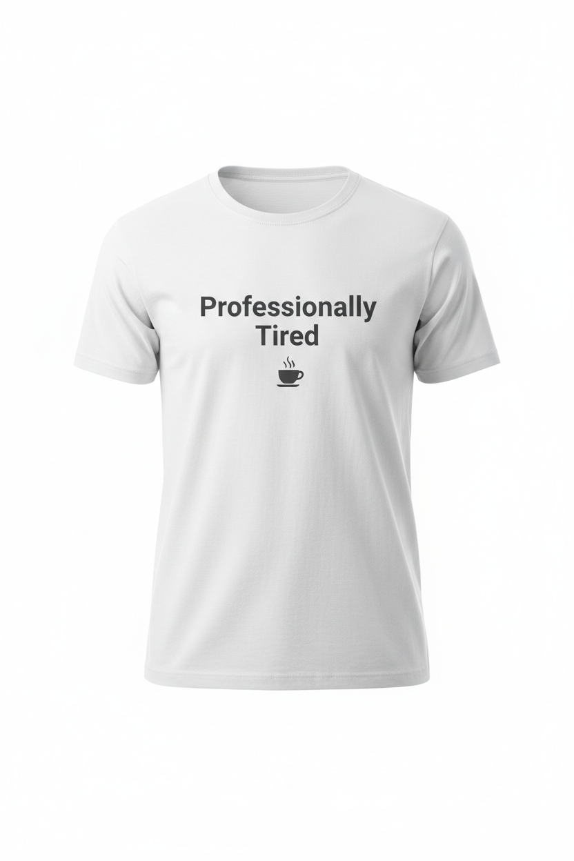 Professionally Tired funny slogan t-shirt ghost mannequin white