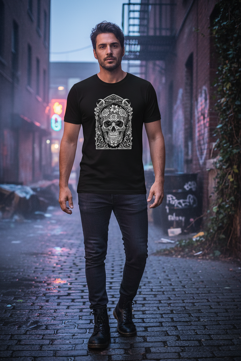 Floral Skull Tee - Male Lifestyle