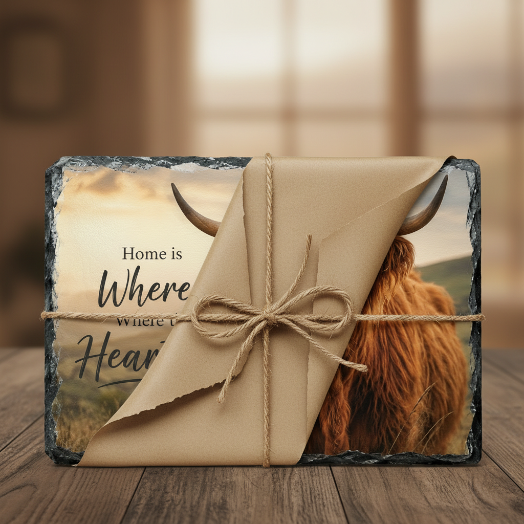 Highland Cow Slate gift wrapped presentation