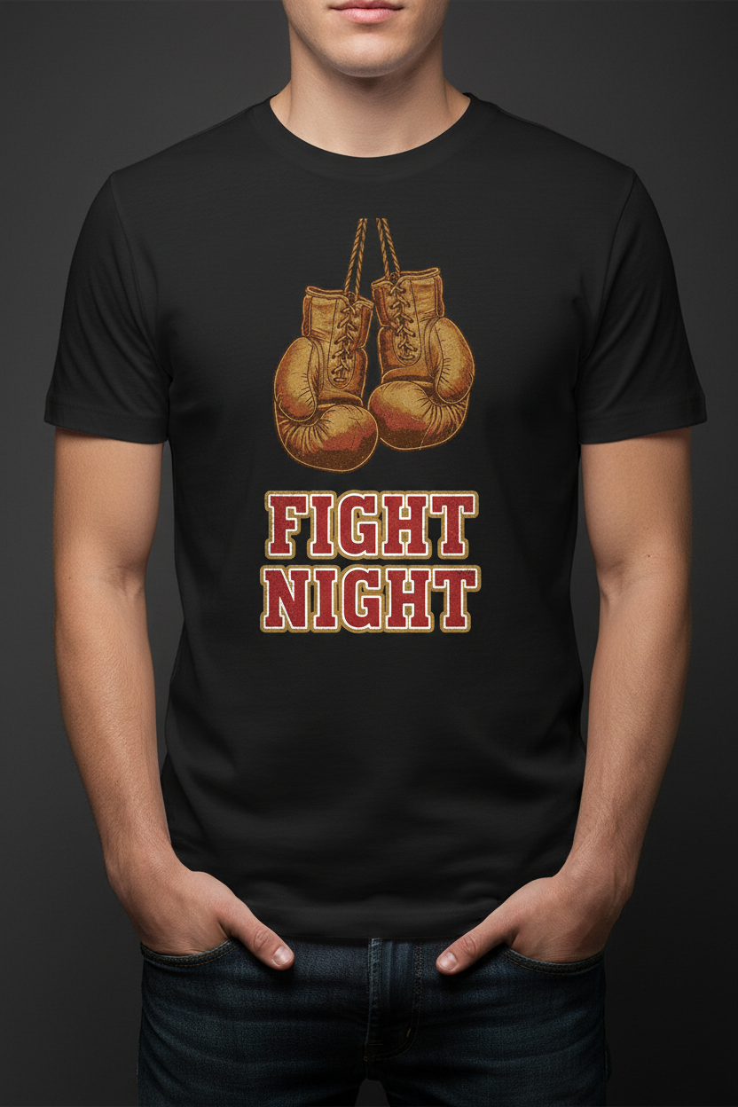 Fight Night boxing t-shirt in black worn by model