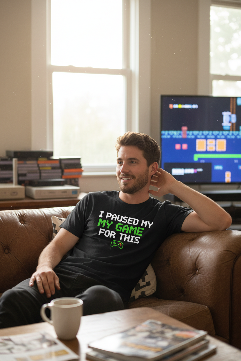 I Paused My Game For This funny gamer t-shirt lifestyle shot