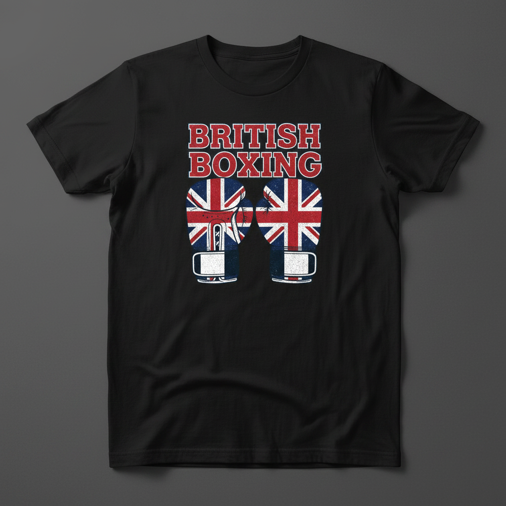 British Boxing t-shirt in black, flat lay product photo