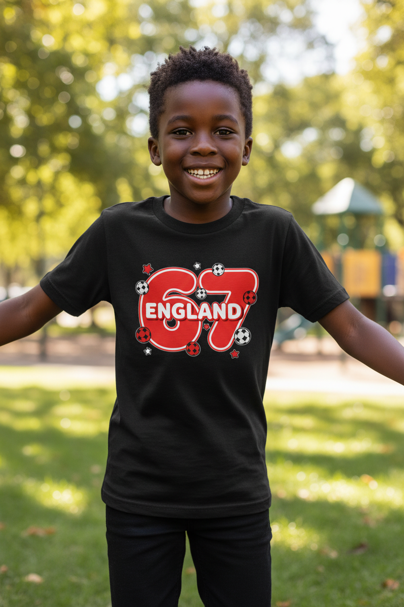 England 67 Kids T-Shirt - Black on Child Model