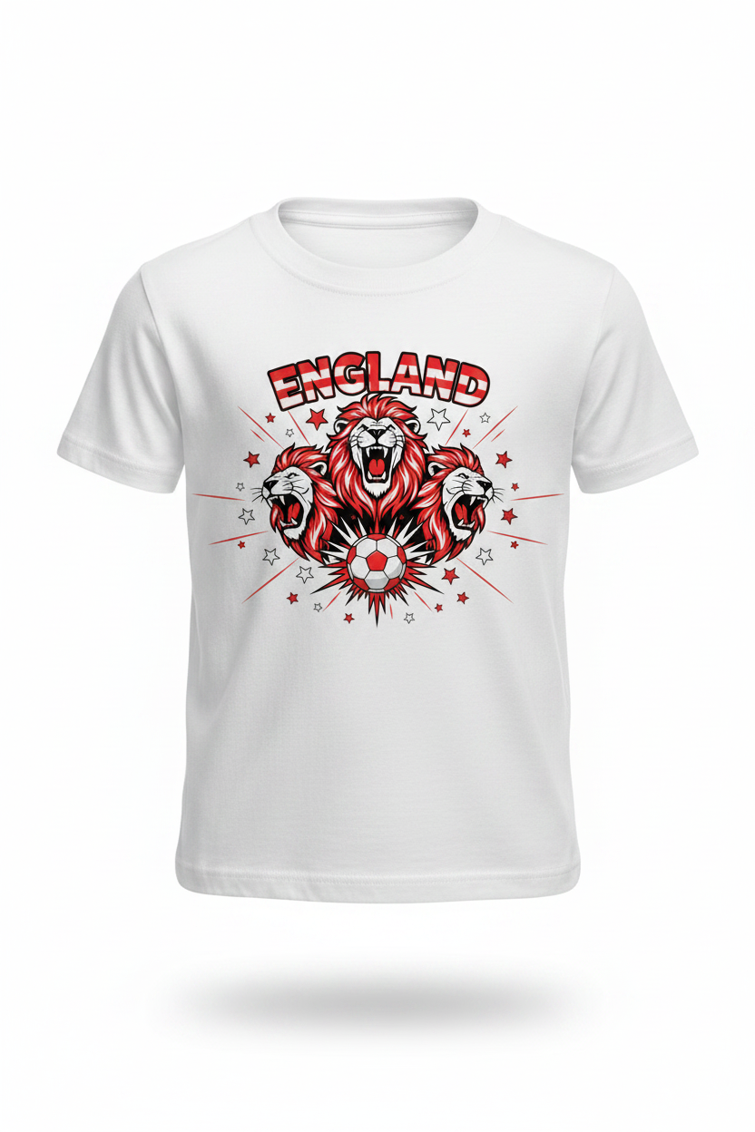 Kids England Football Fan T-Shirt - White Ghost Mannequin