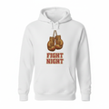 Fight Night boxing hoodie in white, flat lay product photo