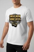 Sweat Now Shine Later boxing t-shirt in white worn by model