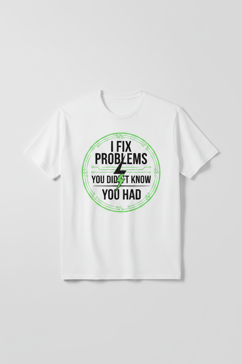 IT Support T-Shirt white flat lay - I Fix Problems You Didn't Know You Had